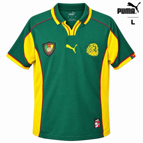 Puma Other - Puma Cameroon 1998-99 Era Retro World Cup Home Soccer Jersey Men L Green Yellow